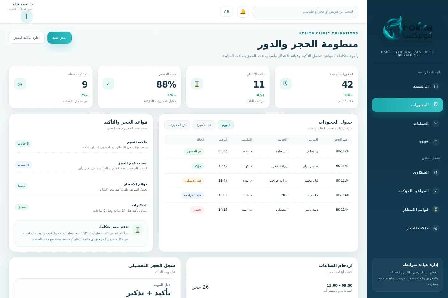 Bookings, queues & reservation flow — System screens