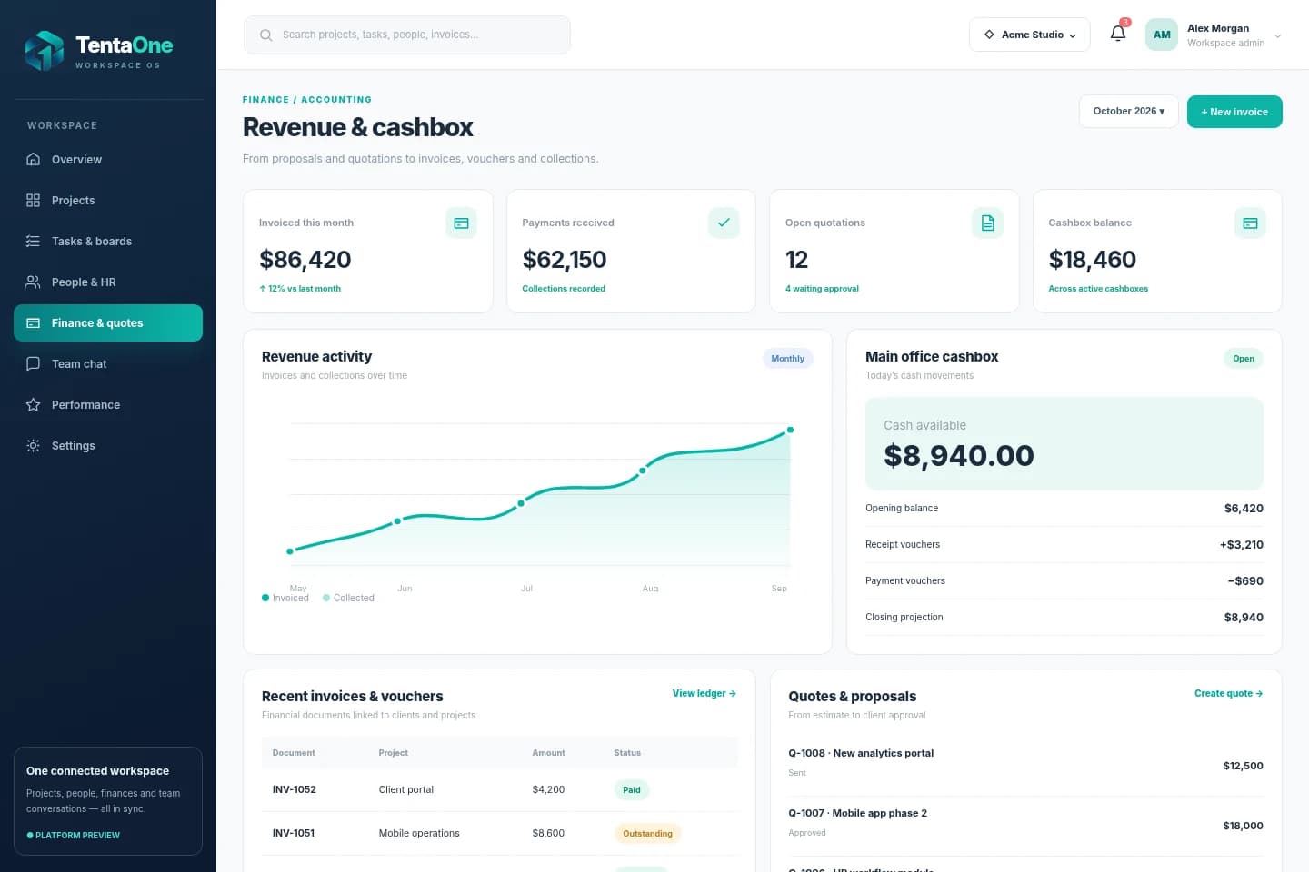 TentaOne — Finance, quotes & cashboxes
