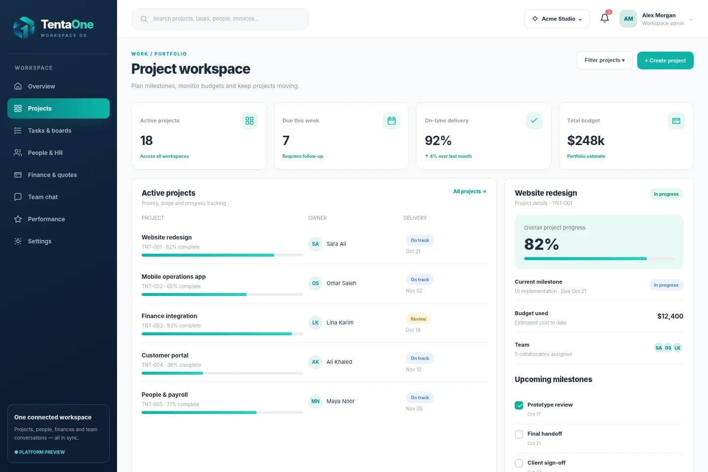 TentaOne — Projects & milestones