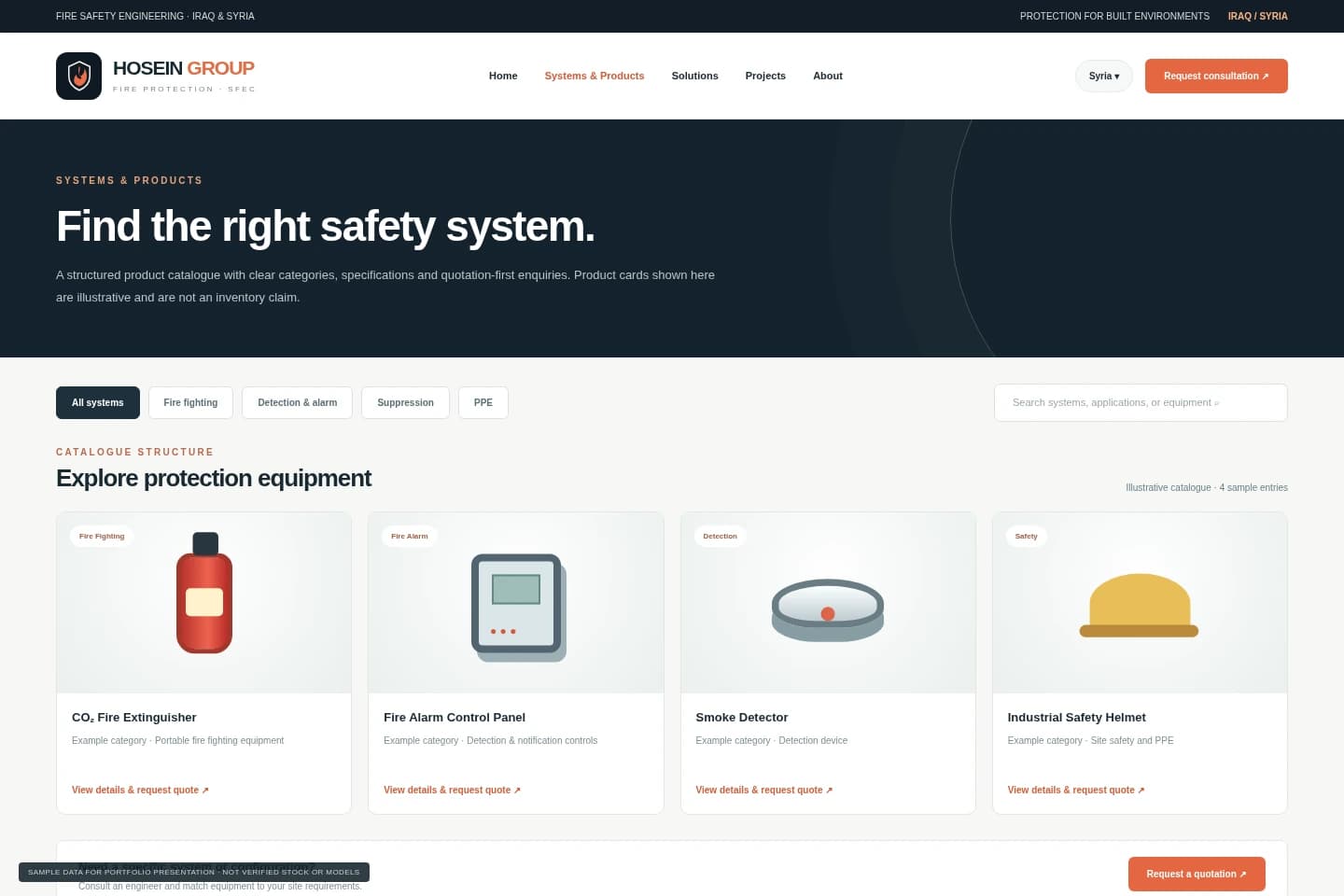 Systems & product catalogue — System screens