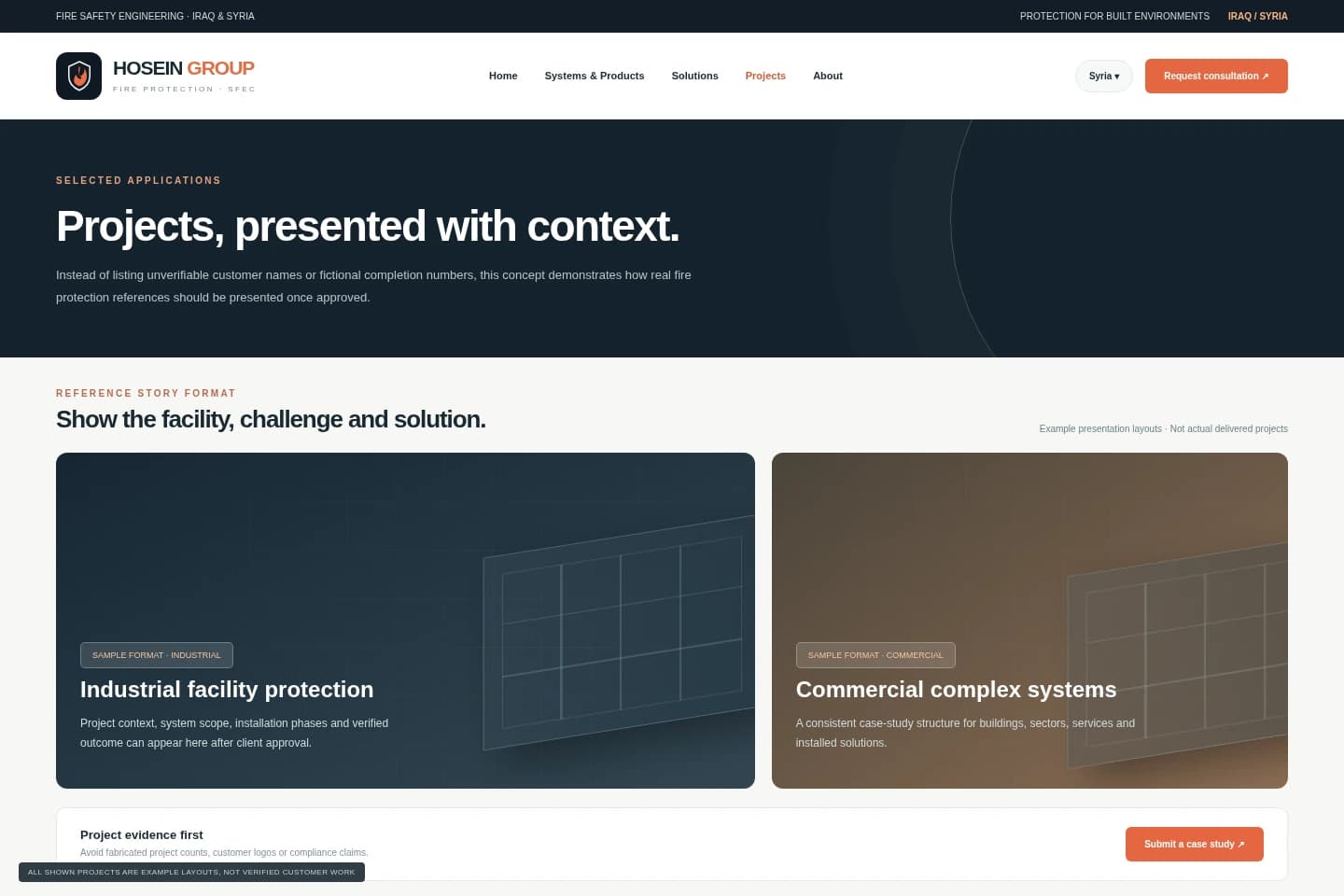 Project showcase structure — System screens